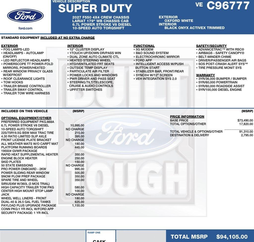 2027 Ford Super Duty F-550 DRW LARIAT 4WD Crew Cab 179" WB 60" CA