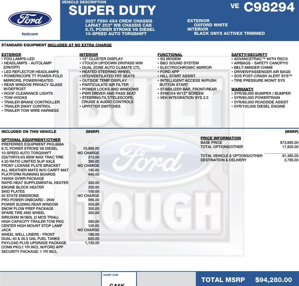 2027 Ford Super Duty F-550 DRW LARIAT 4WD Crew Cab 179" WB 60" CA