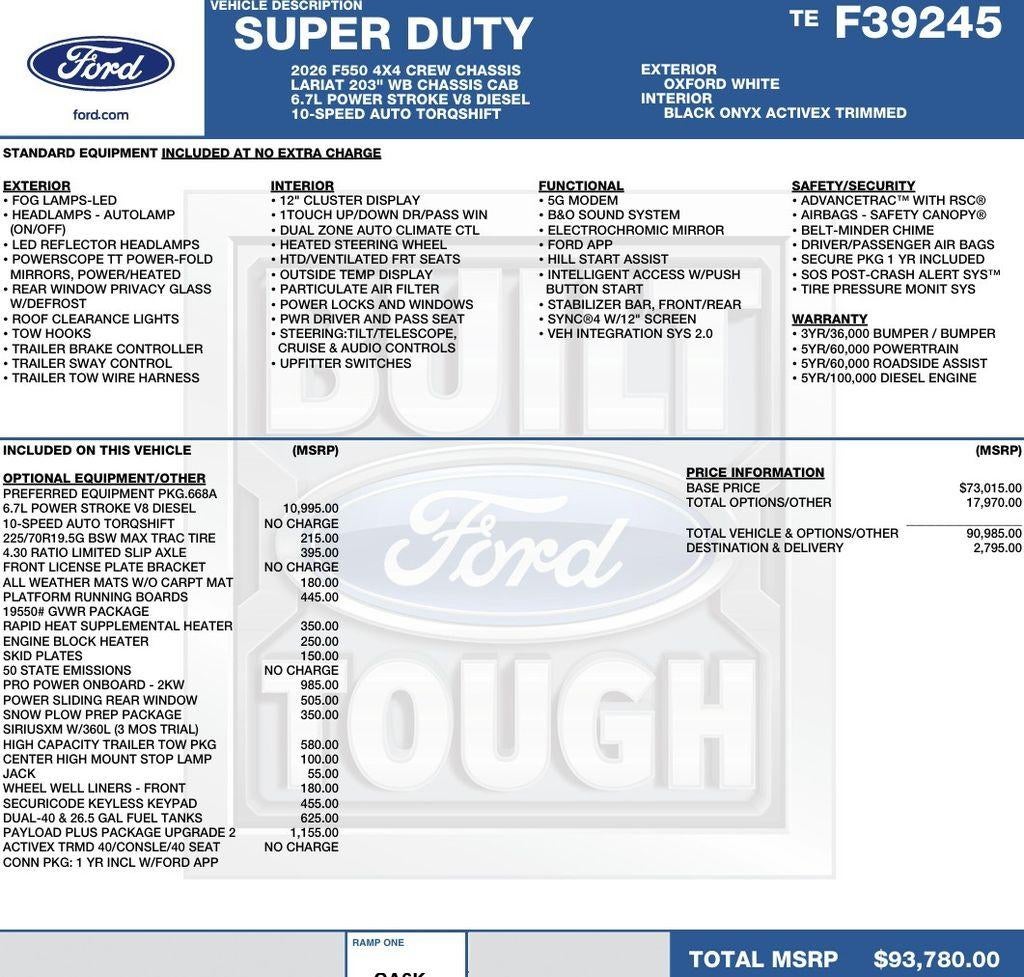 2026 Ford Super Duty F-550 DRW LARIAT 4WD Crew Cab 179" WB 60" CA