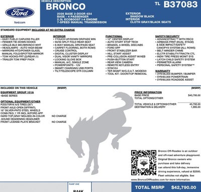 2026 Ford Bronco Base 2 Door 4x4