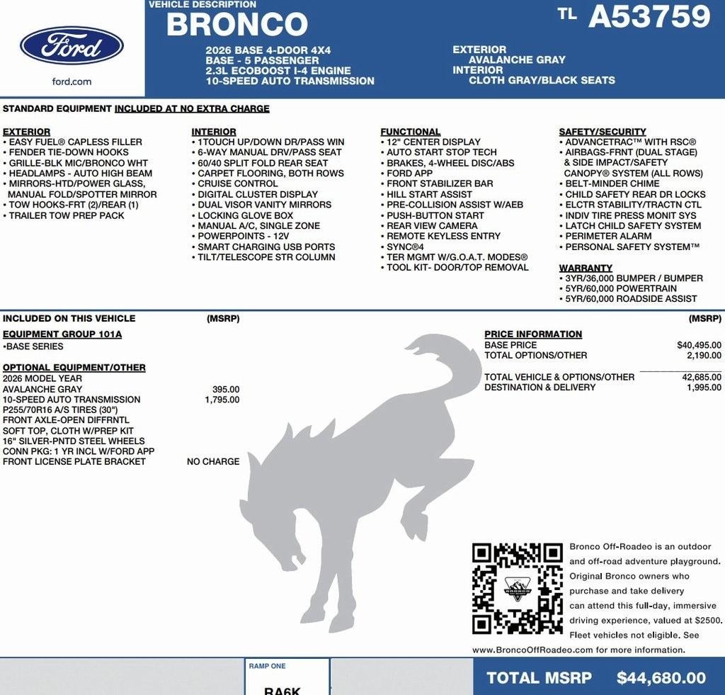 2026 Ford Bronco Base 4 Door 4x4