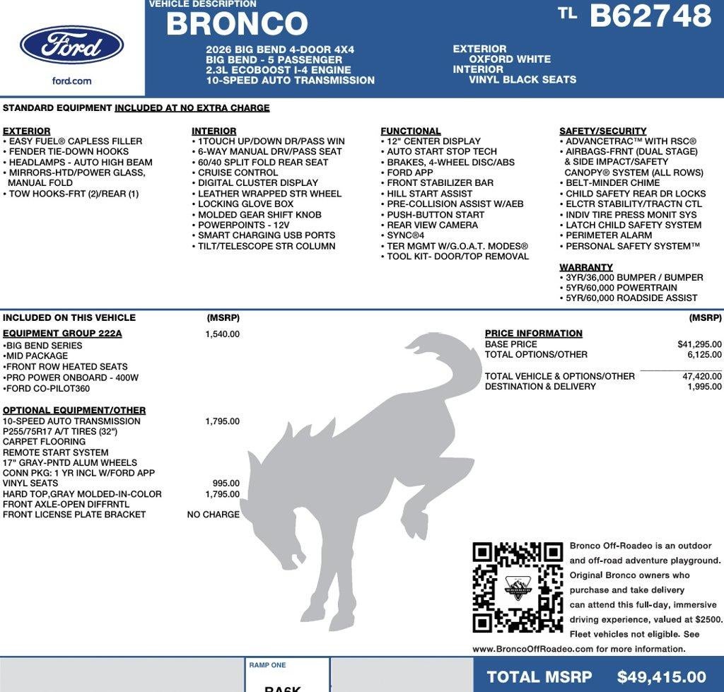 2026 Ford Bronco Big Bend 4 Door 4x4