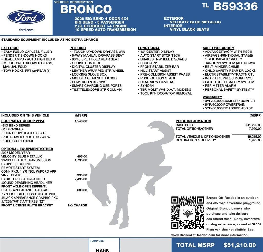2026 Ford Bronco Big Bend 4 Door 4x4