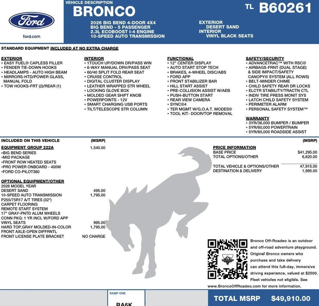 2026 Ford Bronco Big Bend 4 Door 4x4