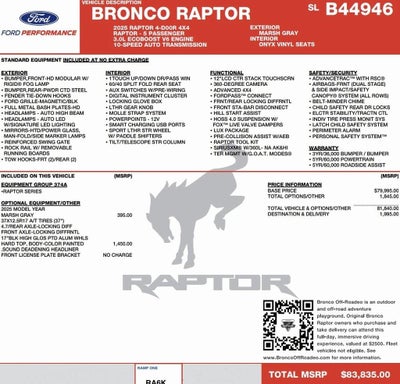 2025 Ford Bronco Raptor 4 Door Advanced 4x4