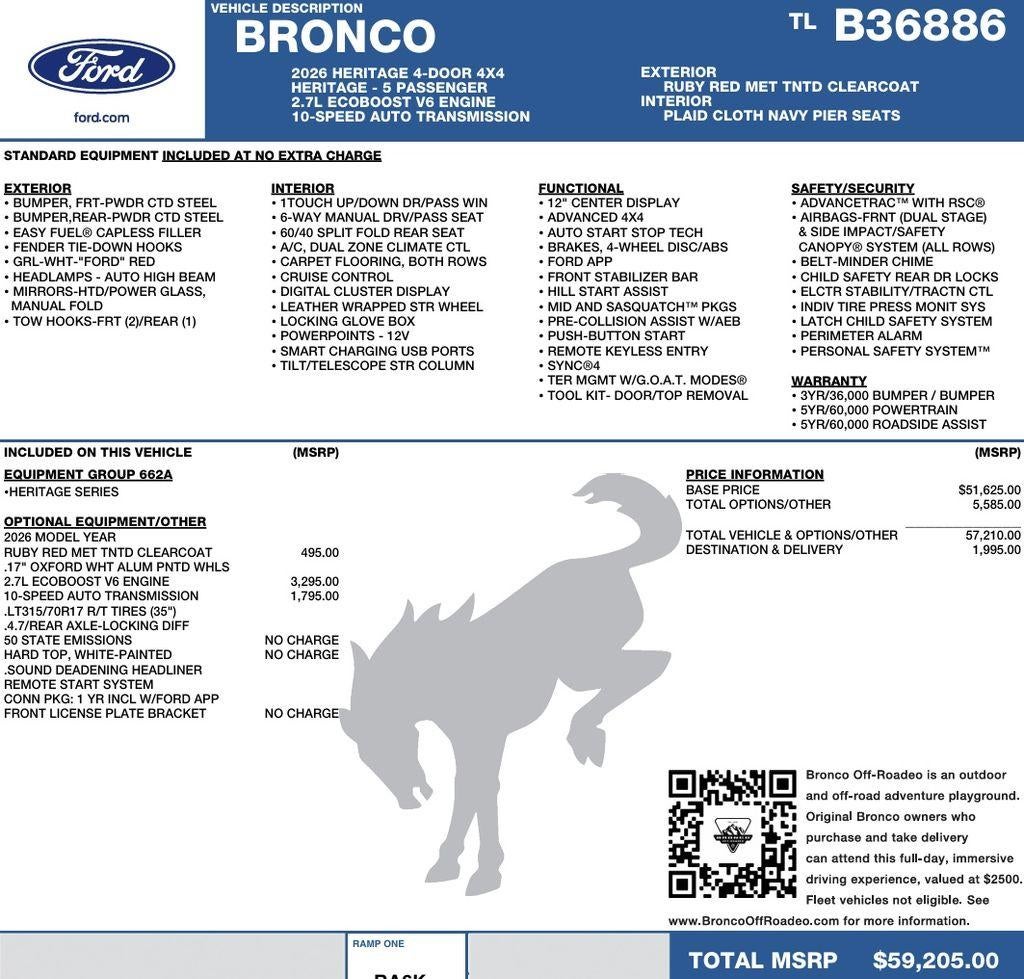 2026 Ford Bronco Heritage Edition 4 Door Advanced 4x4