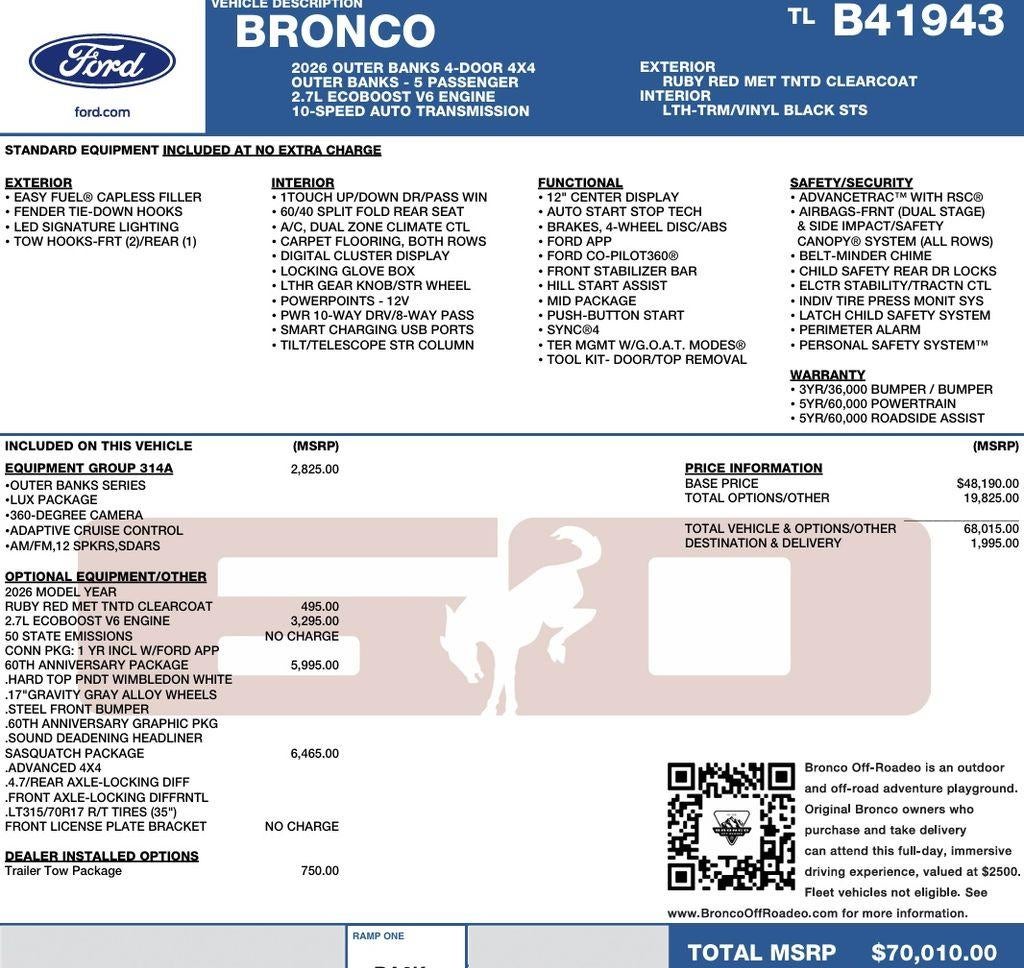 2026 Ford Bronco Outer Banks 4 Door 4x4