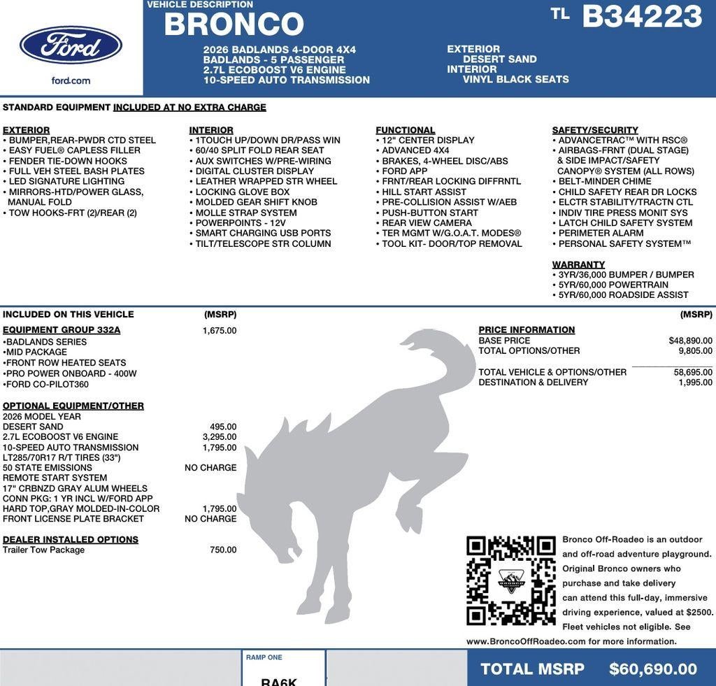 2026 Ford Bronco Badlands 4 Door Advanced 4x4