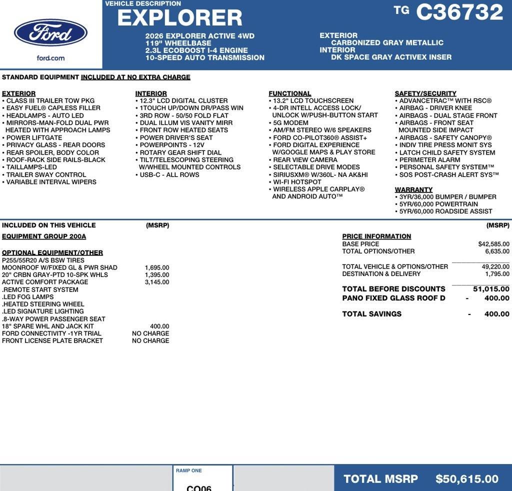 2026 Ford Explorer Active w/200A Pkg 4WD