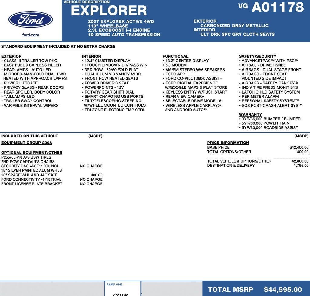 2027 Ford Explorer Active w/200A Pkg 4WD