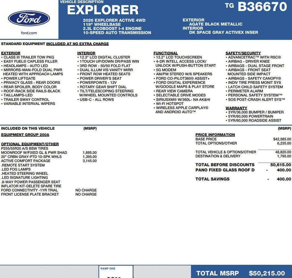 2026 Ford Explorer Active w/100A Pkg 4WD