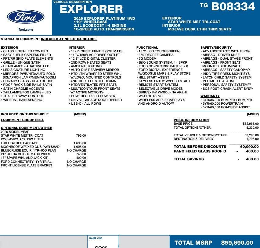 2026 Ford Explorer Platinum 4WD