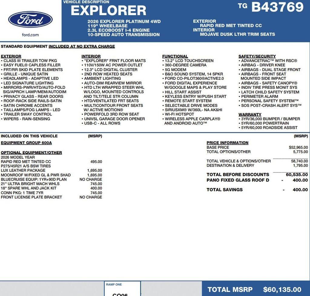 2026 Ford Explorer Platinum 4WD