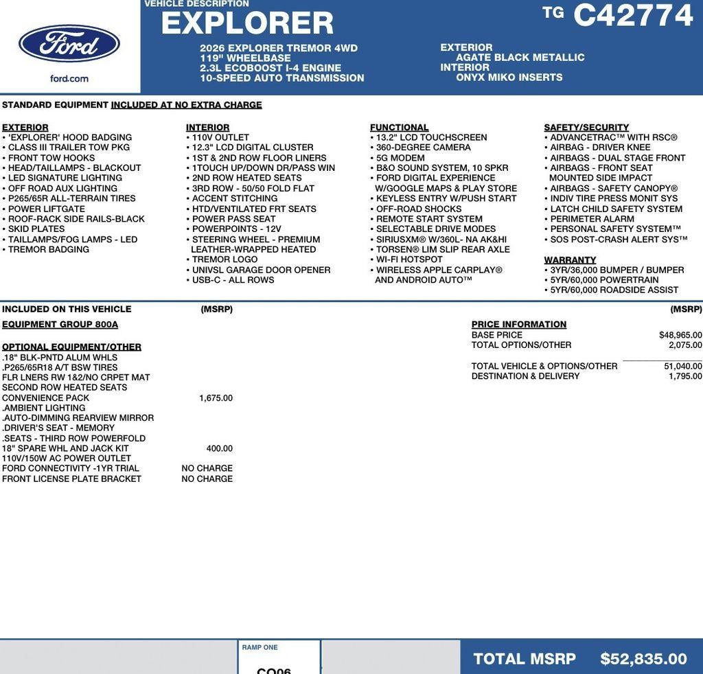 2026 Ford Explorer Tremor 4WD