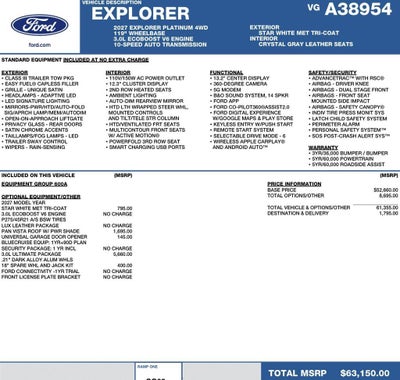 2027 Ford Explorer Platinum 4WD