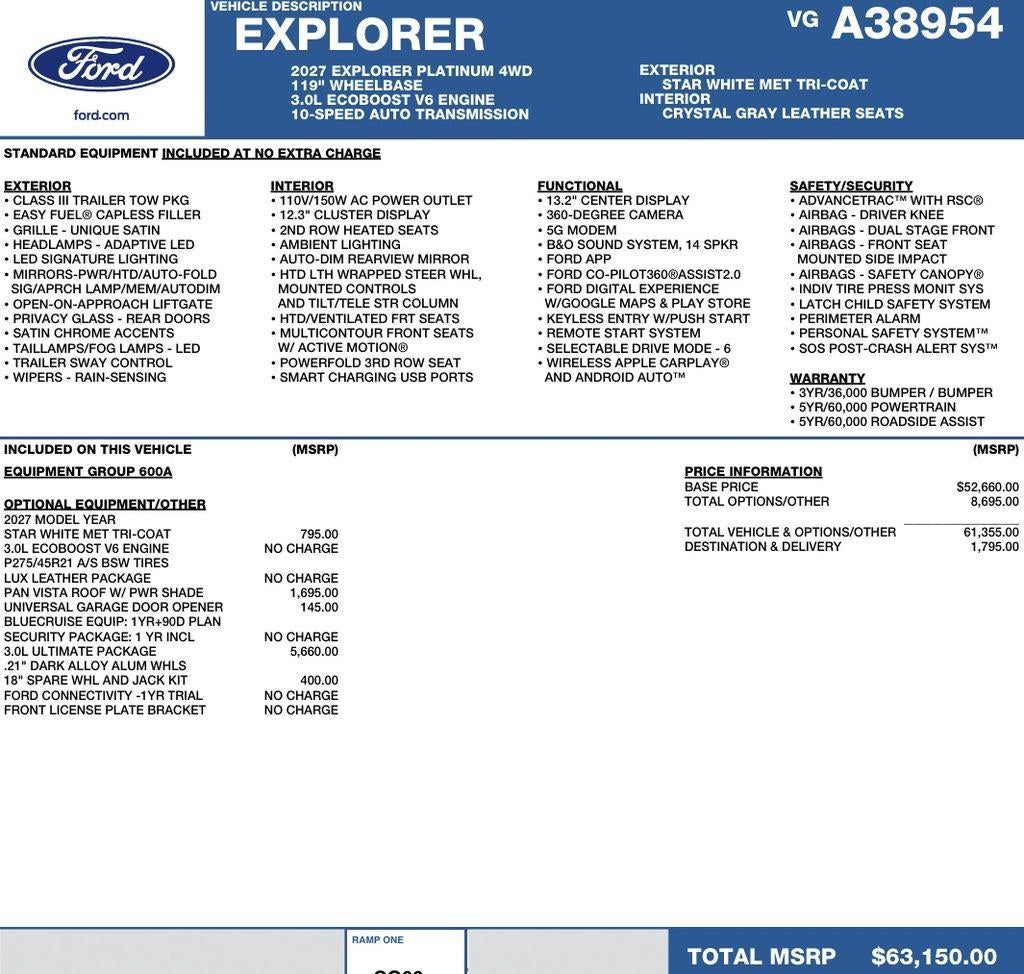 2027 Ford Explorer Platinum 4WD