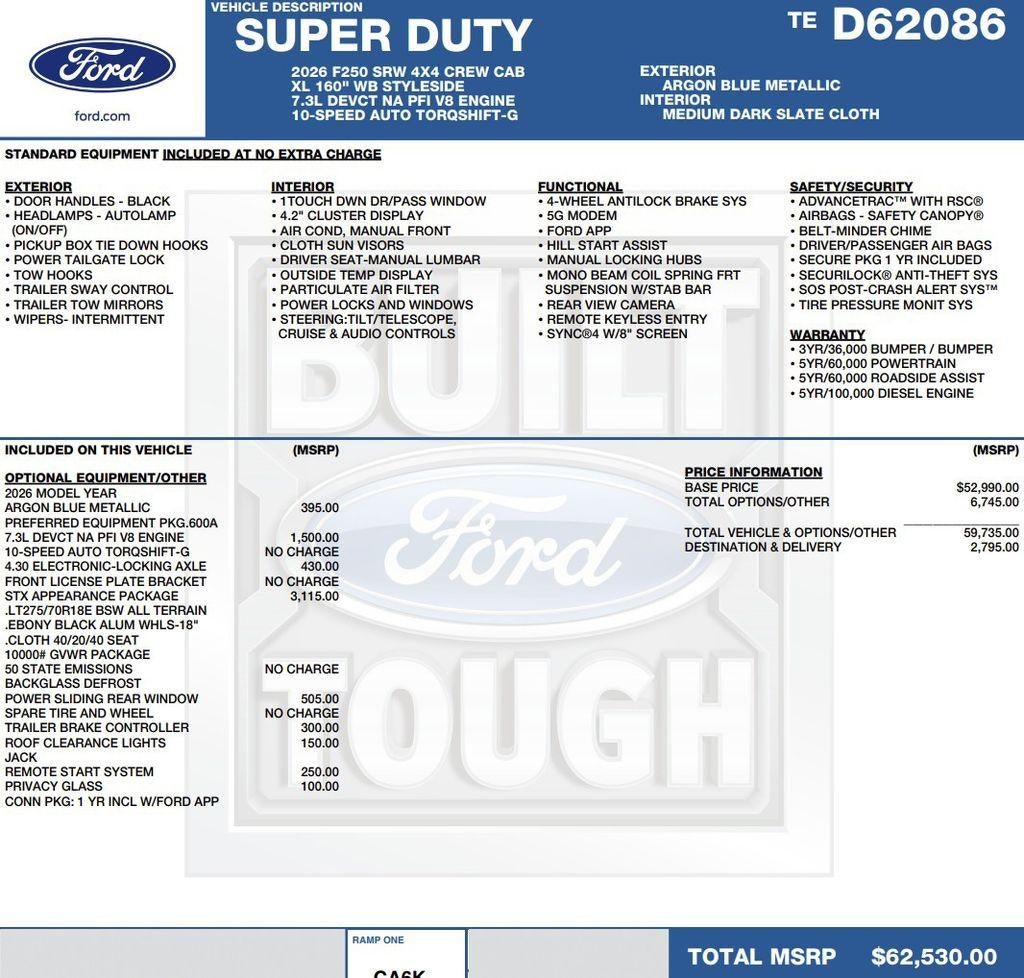 2026 Ford Super Duty F-250 SRW XL 4WD Crew Cab 6.75' Box