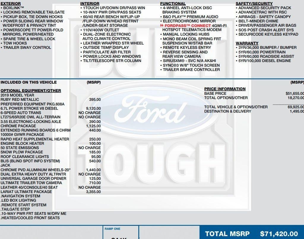 2019 Ford Super Duty F-250 SRW LARIAT 4WD Crew Cab 6.75' Box