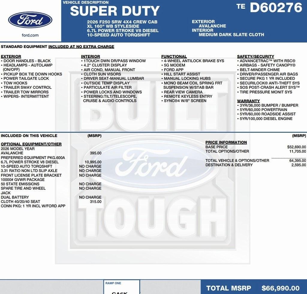 2026 Ford Super Duty F-250 SRW XL 4WD Crew Cab 6.75' Box