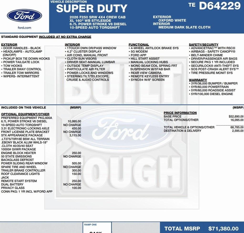 2026 Ford Super Duty F-250 SRW XL 4WD Crew Cab 6.75' Box