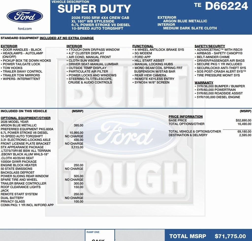 2026 Ford Super Duty F-250 SRW XL 4WD Crew Cab 6.75' Box