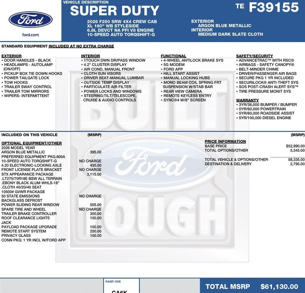 2026 Ford Super Duty F-250 SRW XL 4WD Crew Cab 6.75' Box