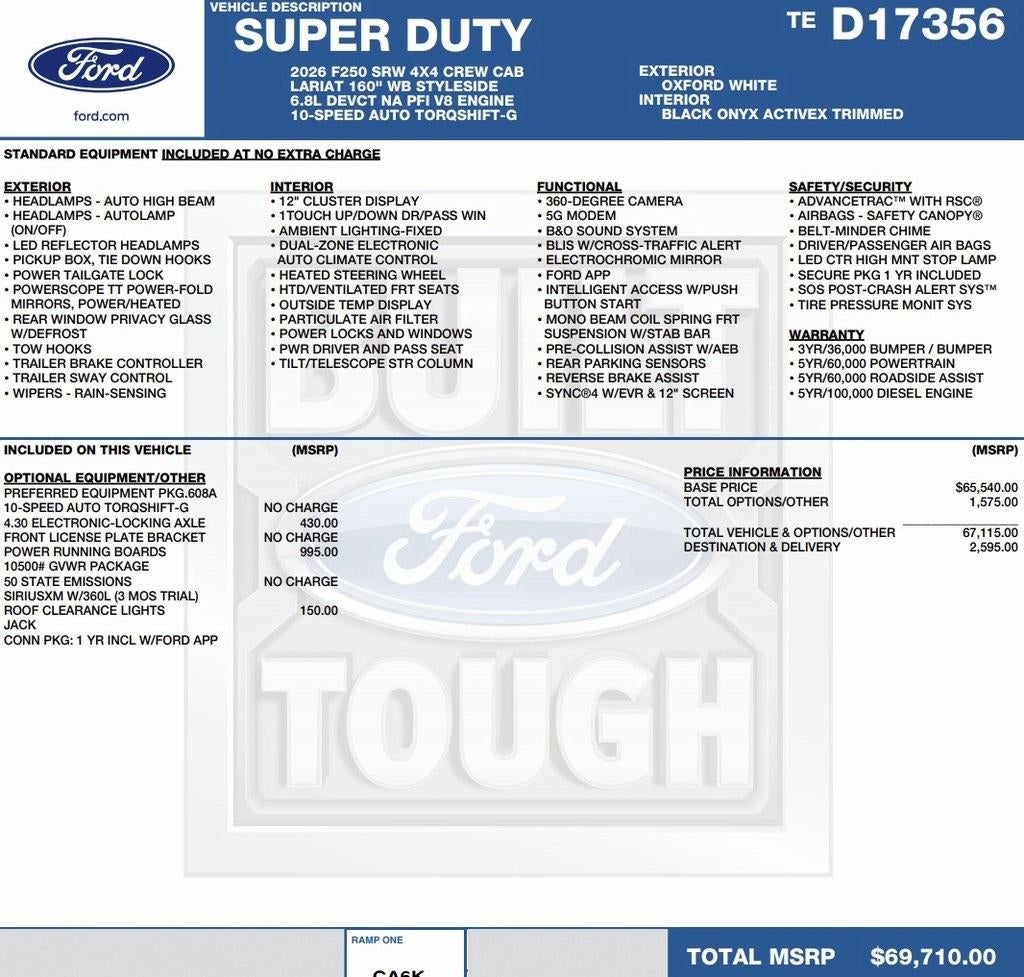 2026 Ford Super Duty F-250 SRW LARIAT 4WD Crew Cab 6.75' Box