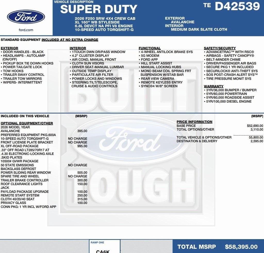 2026 Ford Super Duty F-250 SRW XL 4WD Crew Cab 6.75' Box