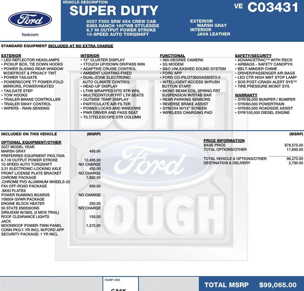 2027 Ford Super Duty F-250 SRW King Ranch 4WD Crew Cab 6.75' Box