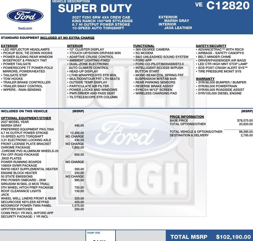 2027 Ford Super Duty F-250 SRW King Ranch 4WD Crew Cab 6.75' Box