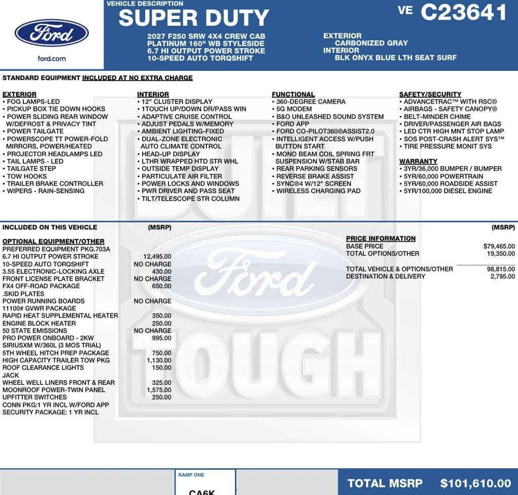 2027 Ford Super Duty F-250 SRW Platinum 4WD Crew Cab 6.75' Box