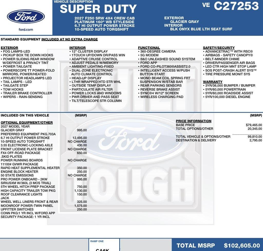 2027 Ford Super Duty F-250 SRW Platinum 4WD Crew Cab 6.75' Box
