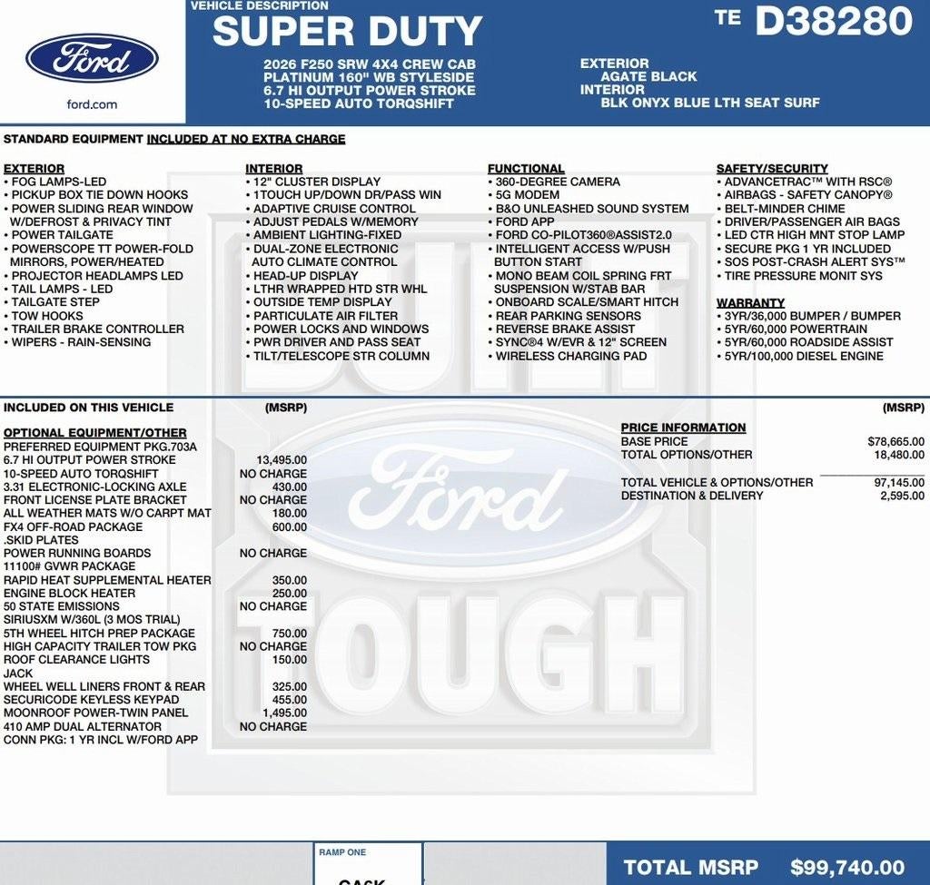 2026 Ford Super Duty F-250 SRW Platinum 4WD Crew Cab 6.75' Box