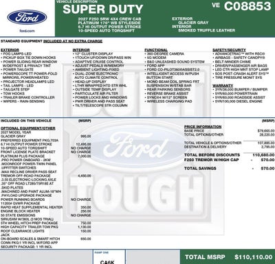 2027 Ford Super Duty F-250 SRW Platinum 4WD Crew Cab 6.75' Box