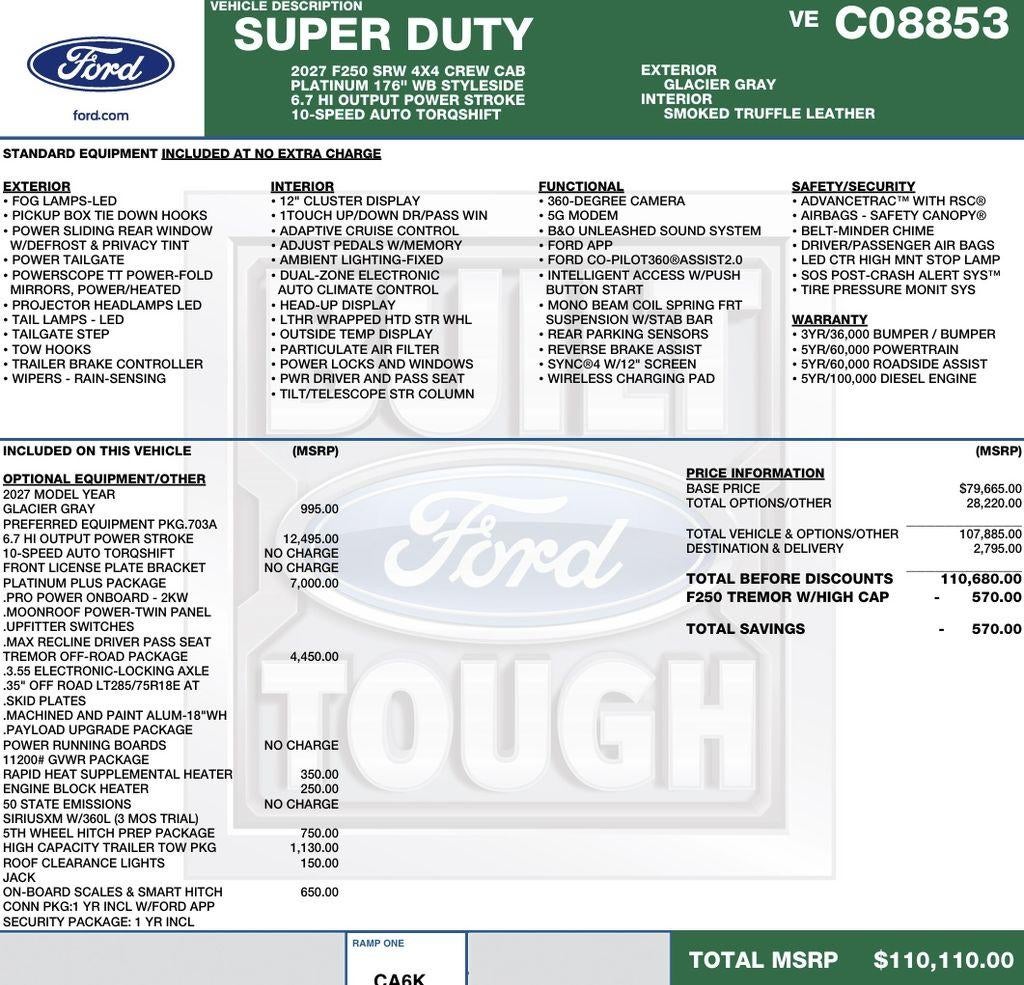 2027 Ford Super Duty F-250 SRW Platinum 4WD Crew Cab 6.75' Box