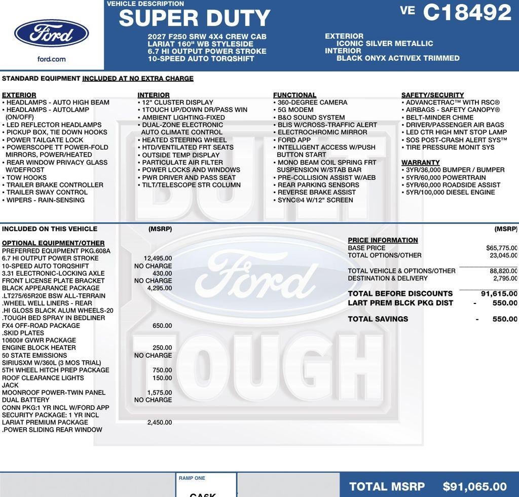 2027 Ford Super Duty F-250 SRW LARIAT 4WD Crew Cab 6.75' Box