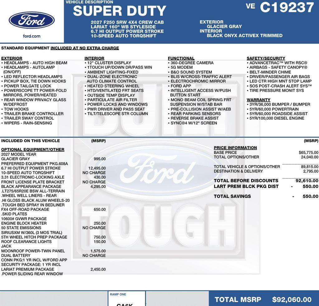2027 Ford Super Duty F-250 SRW LARIAT 4WD Crew Cab 6.75' Box