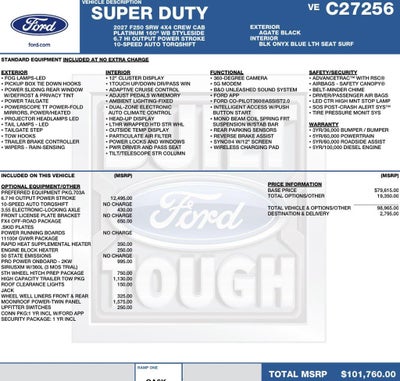 2027 Ford Super Duty F-250 SRW Platinum 4WD Crew Cab 6.75' Box