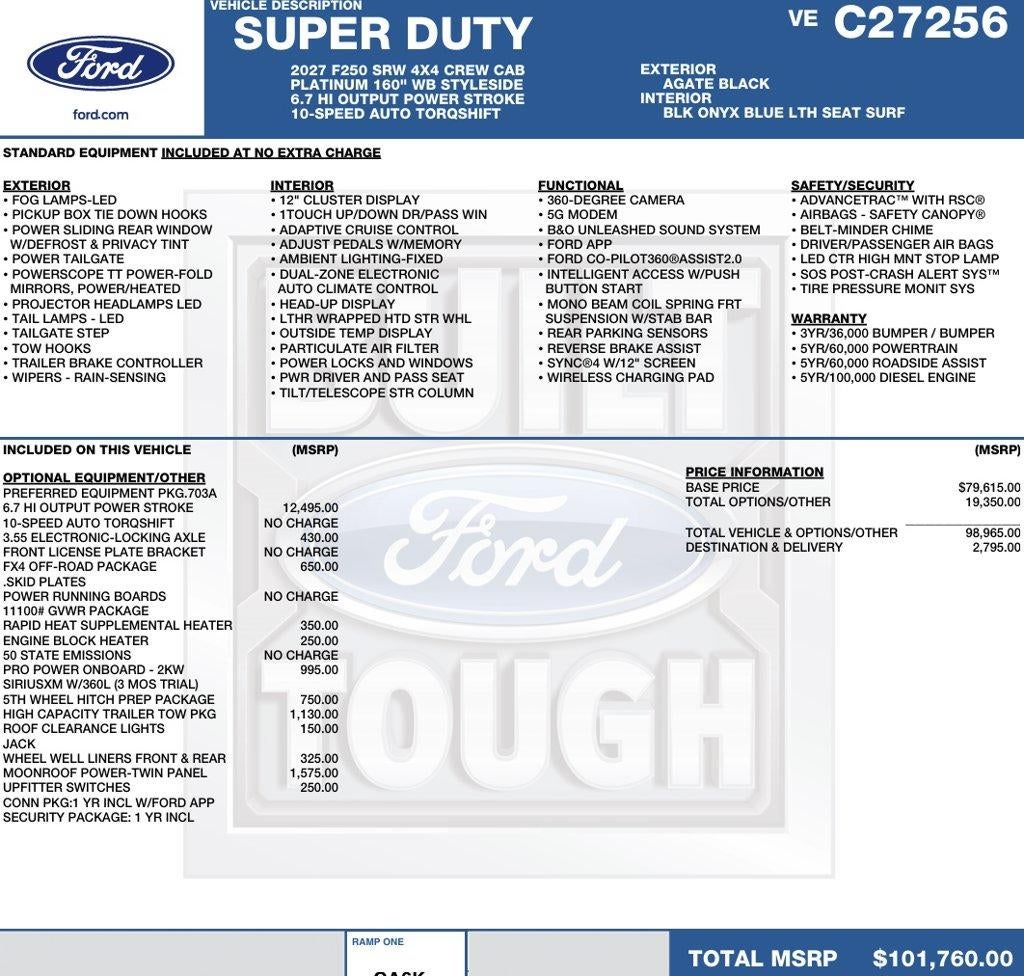 2027 Ford Super Duty F-250 SRW Platinum 4WD Crew Cab 6.75' Box