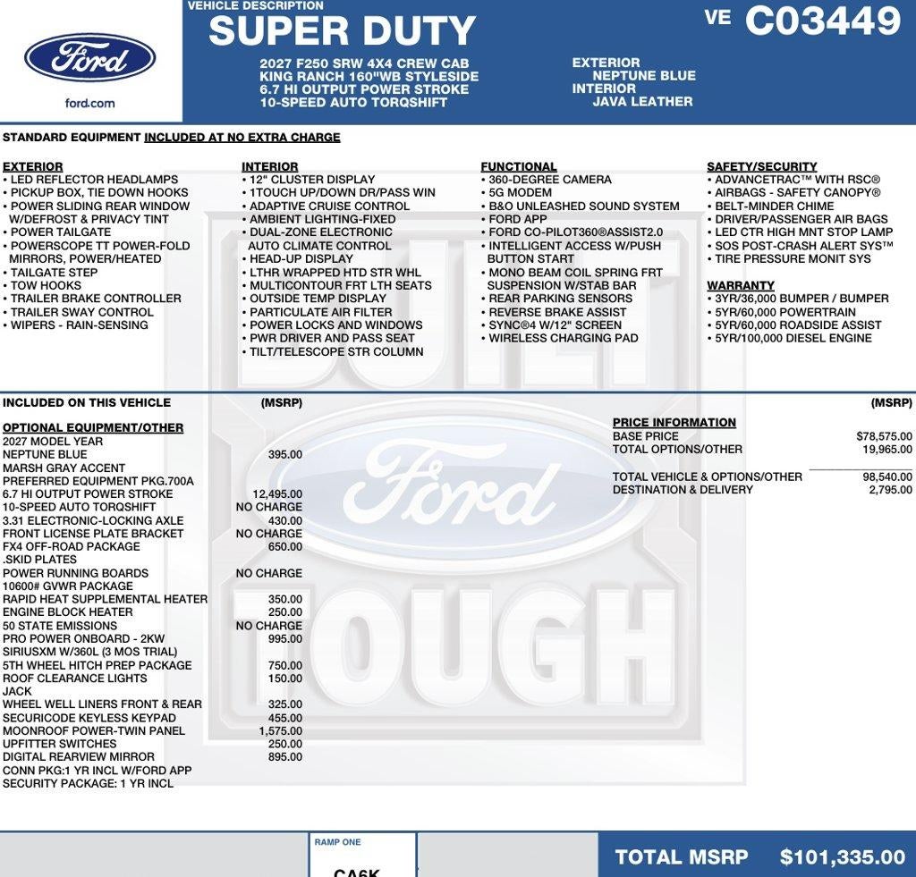 2027 Ford Super Duty F-250 SRW King Ranch 4WD Crew Cab 6.75' Box