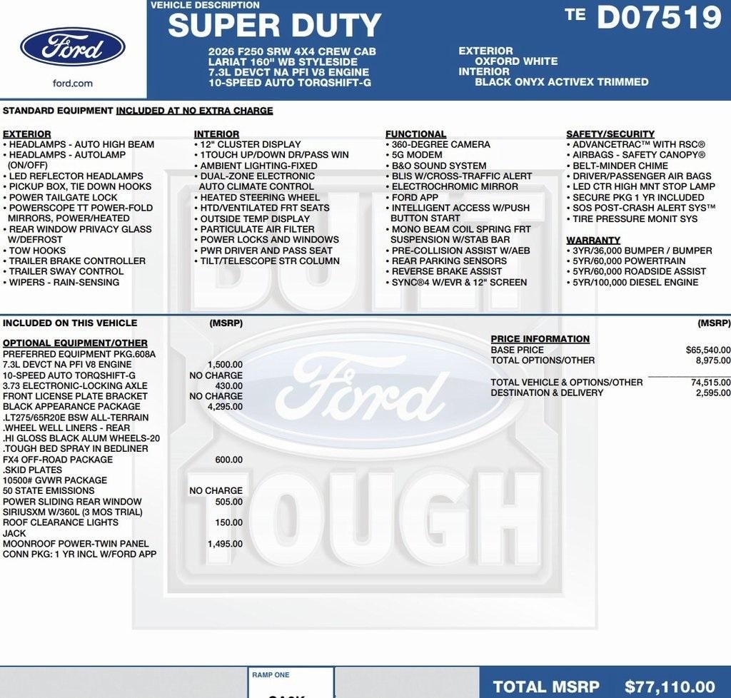 2026 Ford Super Duty F-250 SRW LARIAT 4WD Crew Cab 6.75' Box