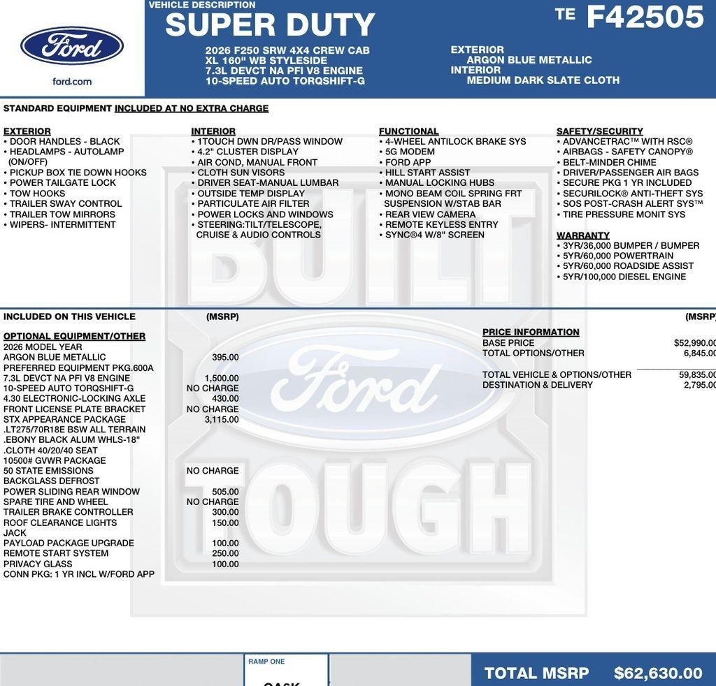 2026 Ford Super Duty F-250 SRW XL 4WD Crew Cab 6.75' Box