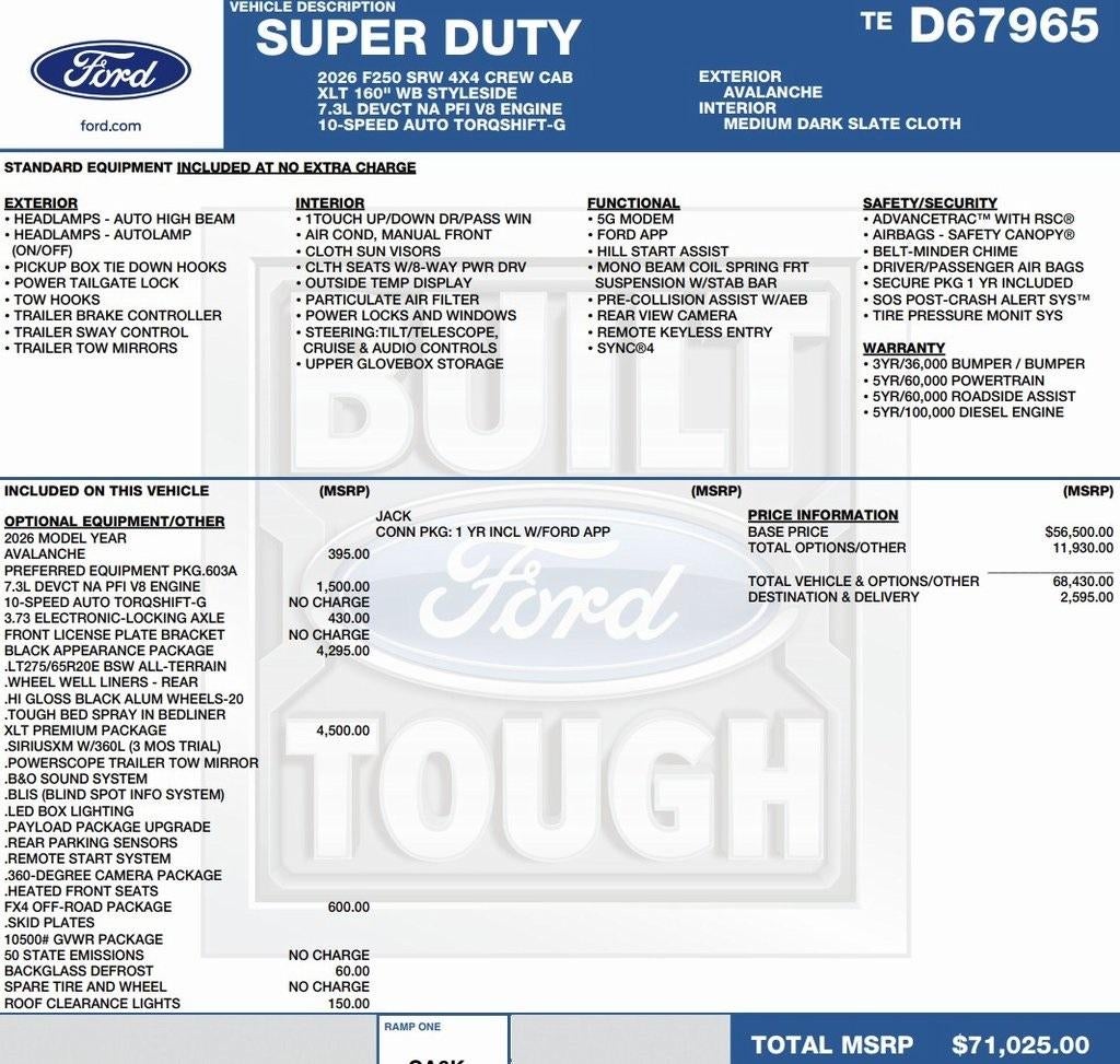 2026 Ford Super Duty F-250 SRW XLT 4WD Crew Cab 6.75' Box