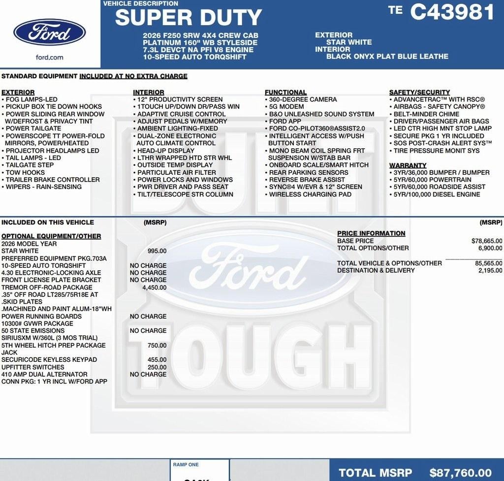 2026 Ford Super Duty F-250 SRW Platinum 4WD Crew Cab 6.75' Box