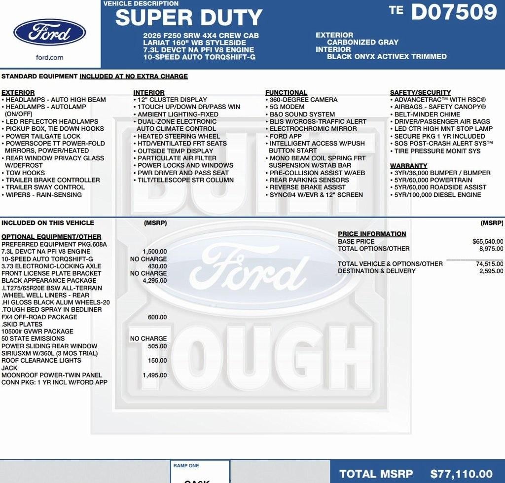 2026 Ford Super Duty F-250 SRW LARIAT 4WD Crew Cab 6.75' Box