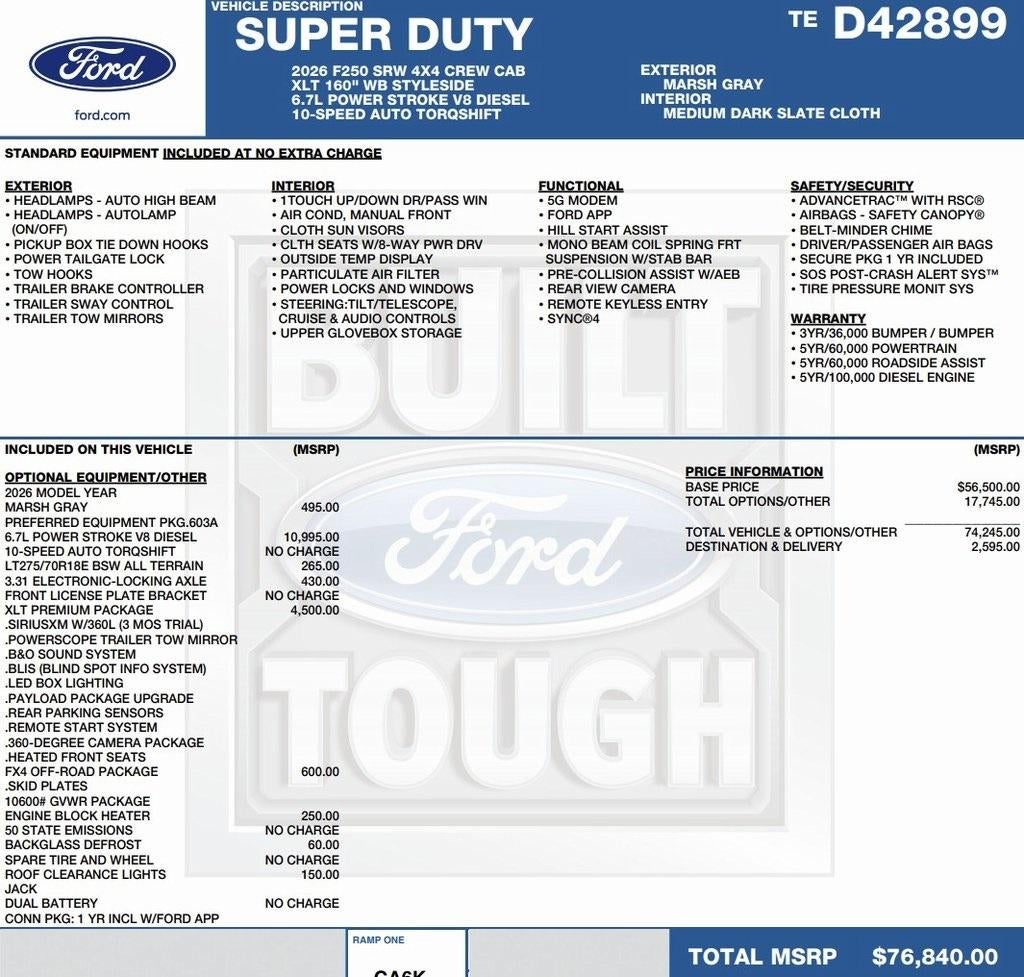 2026 Ford Super Duty F-250 SRW XLT 4WD Crew Cab 6.75' Box