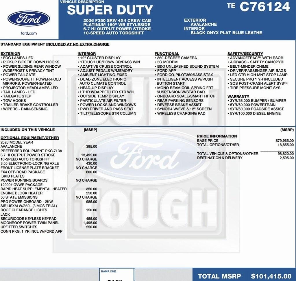 2026 Ford Super Duty F-350 SRW Platinum 4WD Crew Cab 6.75' Box