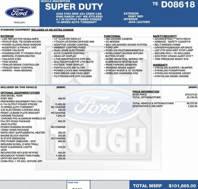 2026 Ford Super Duty F-350 SRW King Ranch 4WD Crew Cab 6.75' Box