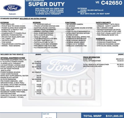 2027 Ford Super Duty F-350 SRW Platinum 4WD Crew Cab 8' Box