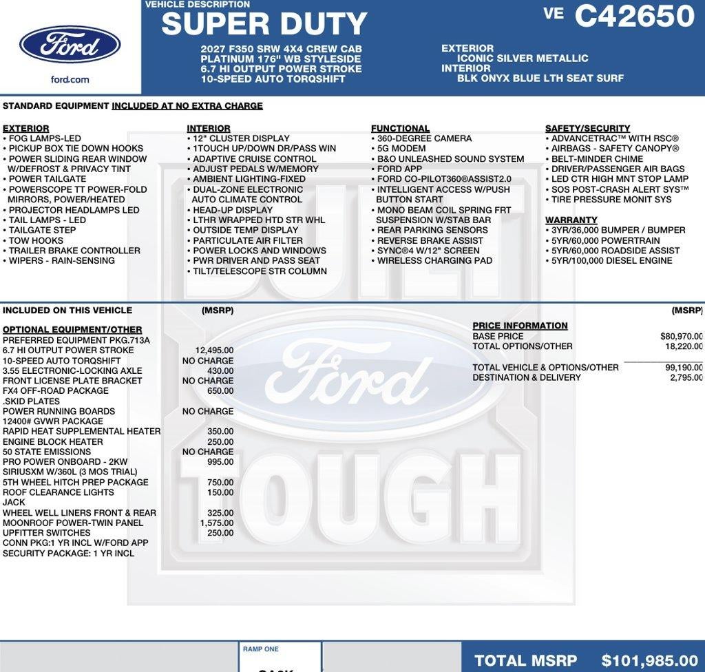 2027 Ford Super Duty F-350 SRW Platinum 4WD Crew Cab 8' Box